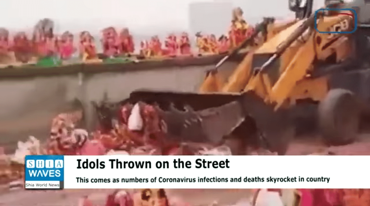 The viral news bulletin uses two old clips to falsely claim that Indian Hindus are throwing idols on the street.