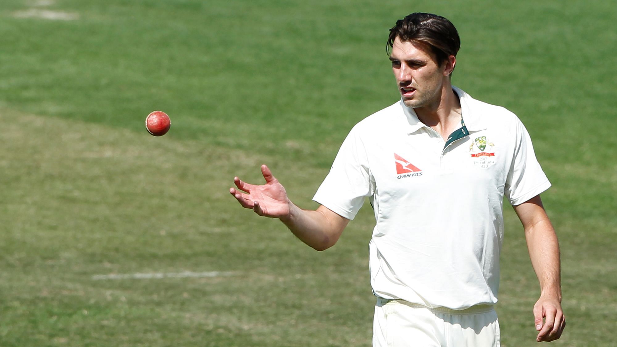 Pat Cummins of Australia during day two of the fourth test match between India and Australia held at the Himachal Pradesh Cricket Association Stadium on the 26th March 2017.