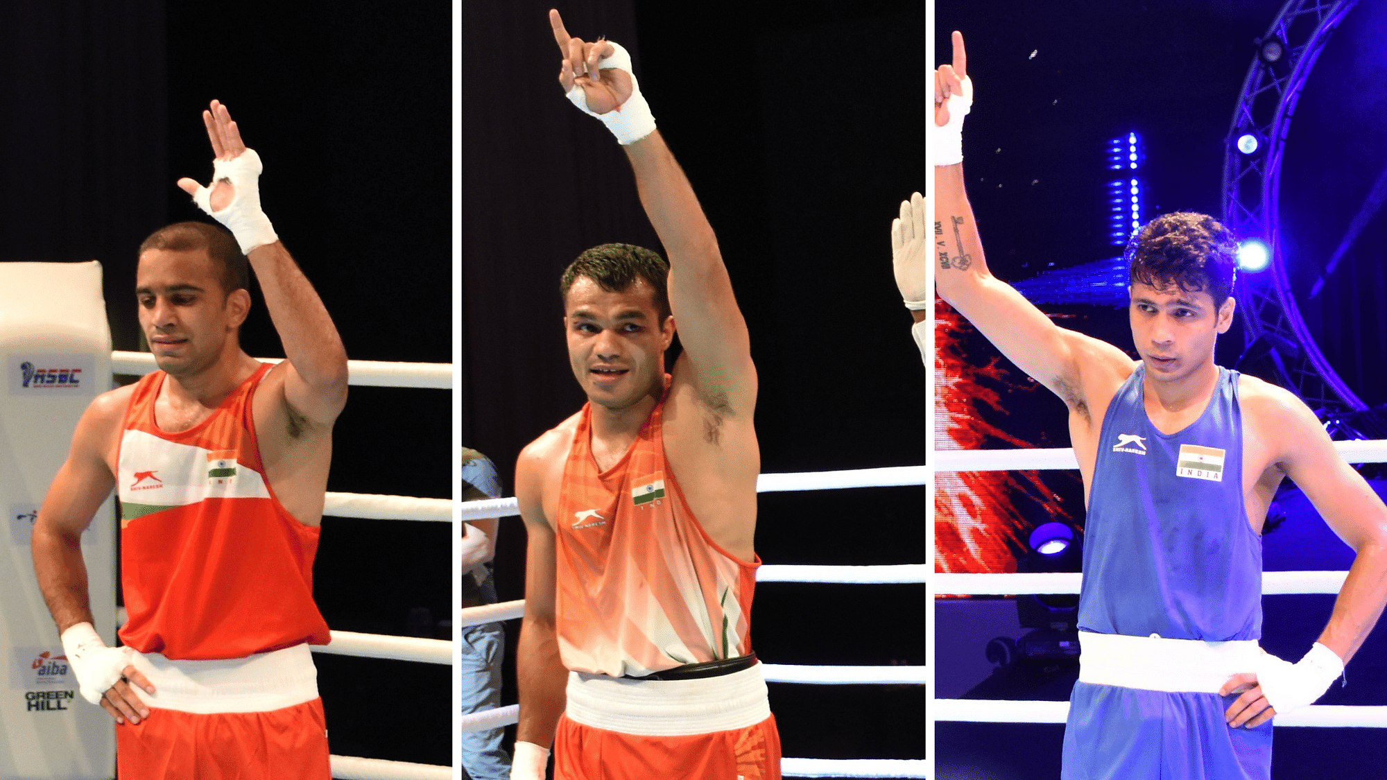Amit Panghal, Vikas Krishan and debutant Varinder Singh qualified for the semi-finals of the Asian Boxing Championships on Thursday.