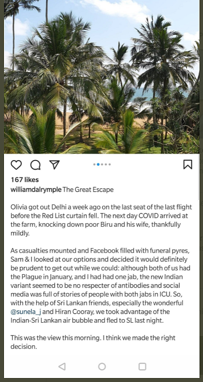 Dalrymple Apologises For Post About 'Leaving Delhi to Avoid COVID'