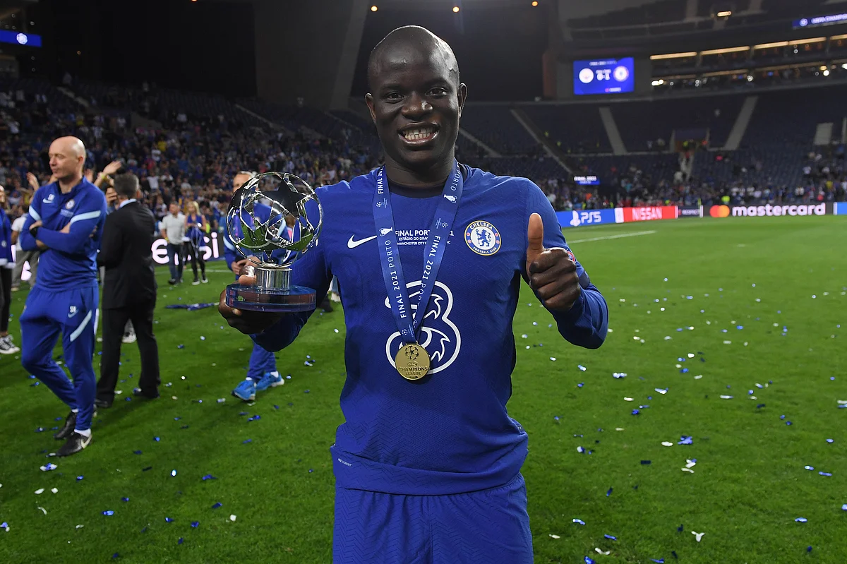 Kante after winning the player of the match award in the Champions League final. 