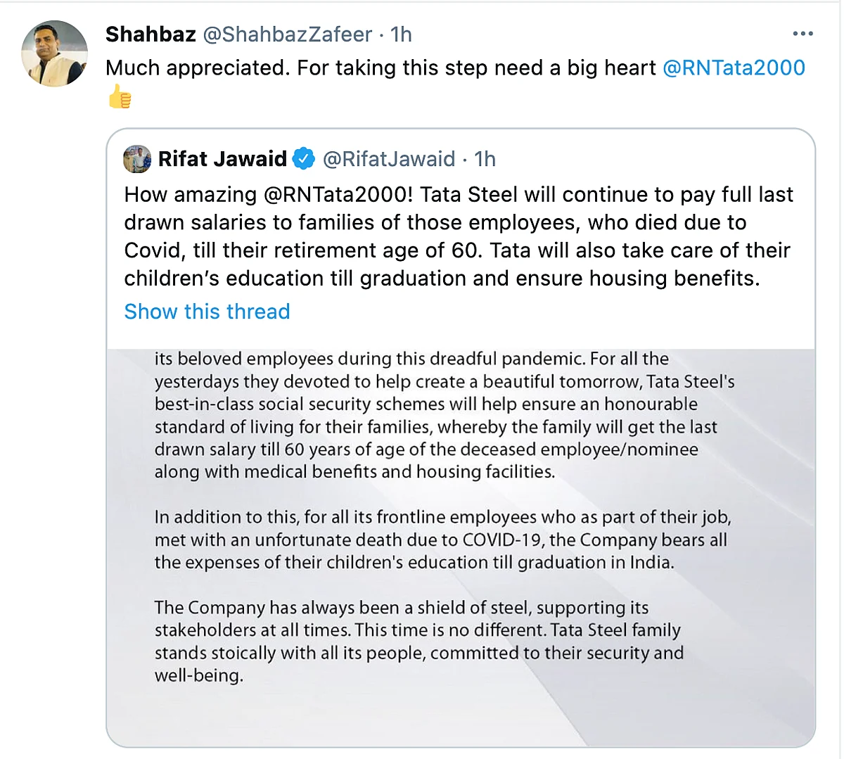 Tata Steel's New COVID-19 Healthcare Policy Wins Hearts on Twitter