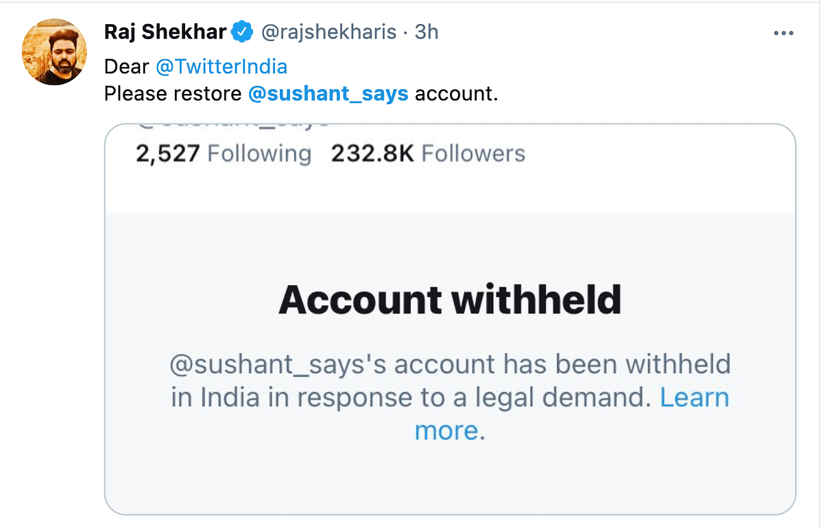Sushant Singh's Twitter account was restored a few hours after being taken down without notice.