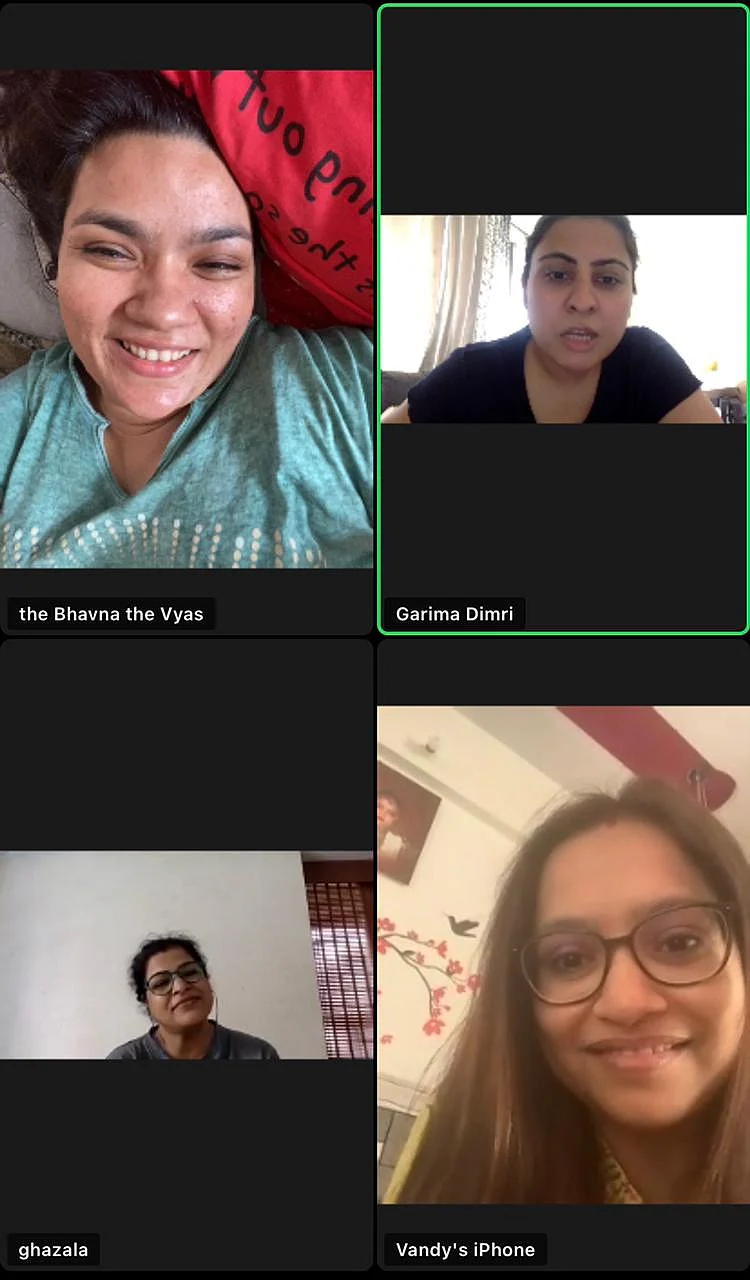 <div class="paragraphs"><p>Bandana on a Zoom call with her team of writers.</p></div>