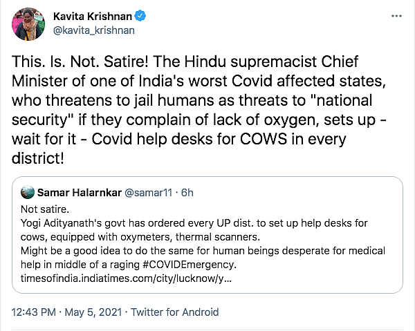 UP Govt Launches Help Desks for Cows Amid COVID, Twitter Reacts