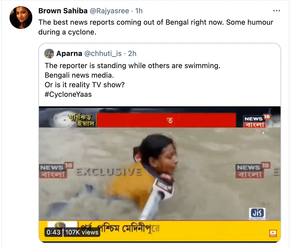 A reporter interviews people pretending to drown in ankle-deep water as Twitter reacts to faux-pas.