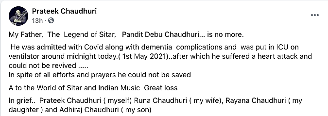 Sitar Legend Pt Devabrata Chaudhuri Dies of COVID Complications