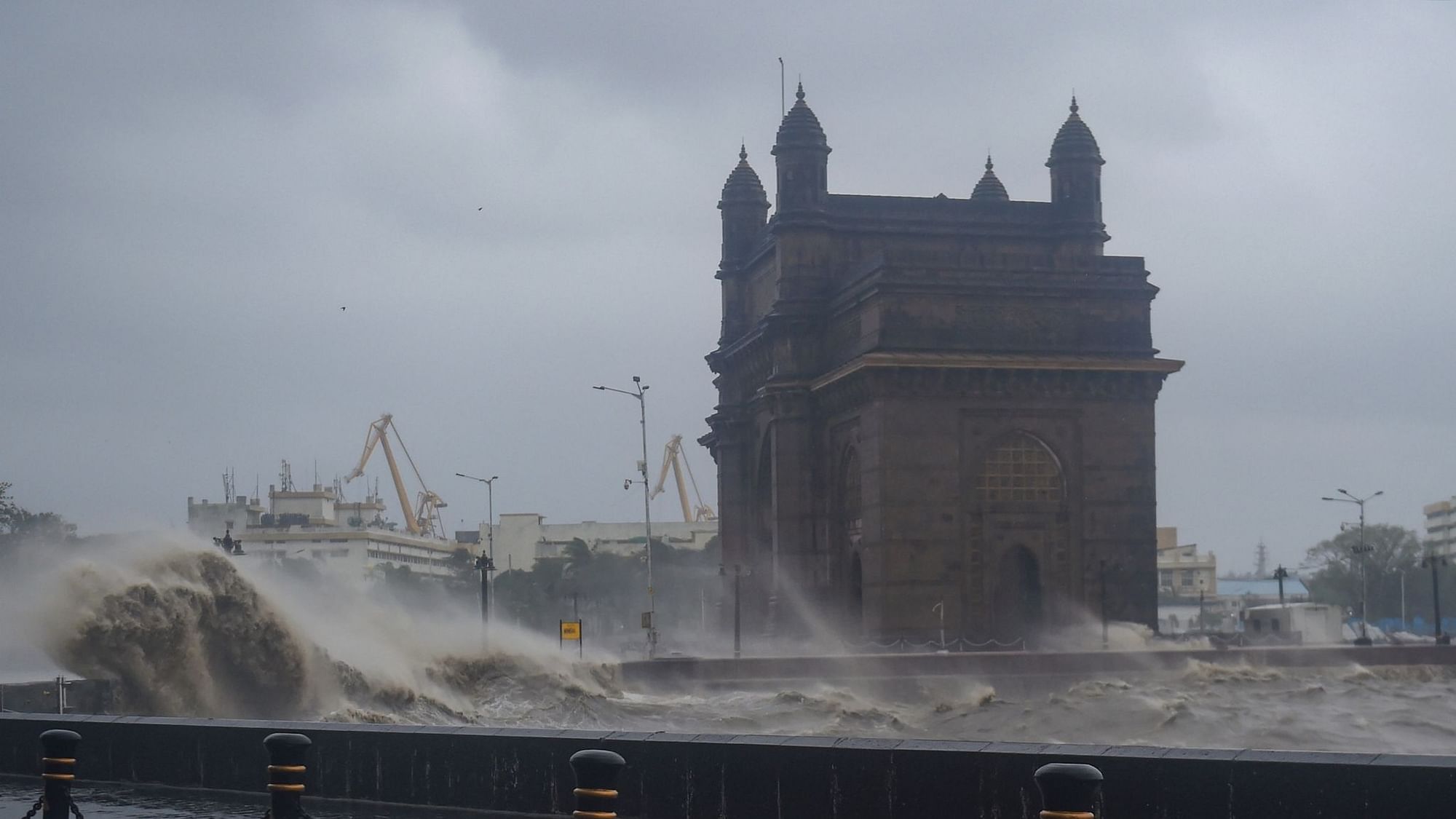 Mumbai: Strong sea waves near the Gateway of India as Cyclone Tauktae approaches the coast on Monday.