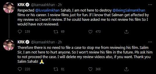 Kamaal R Khan recently posted a video reviewing Salman Khan's film 'Radhe: Your Most Wanted Bhai'.