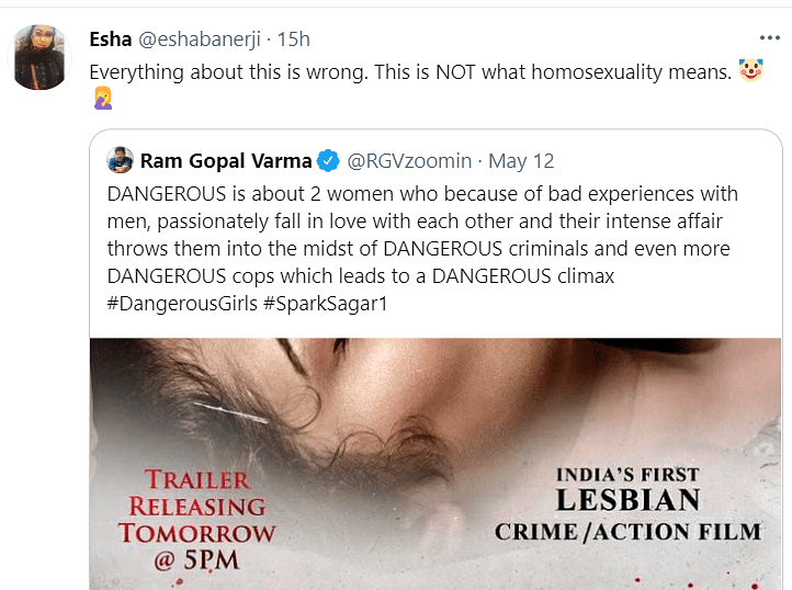 Ram Gopal Varma released the poster of 'Dangerous', and Twitter is unamused. 
