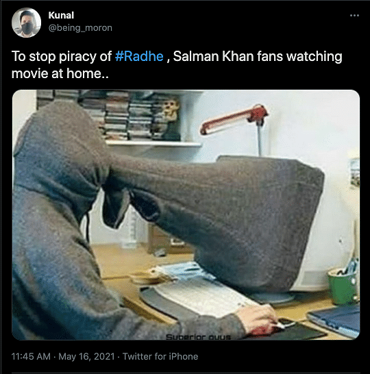 Salman Khan warns people to not watch Radhe on pirated sites.