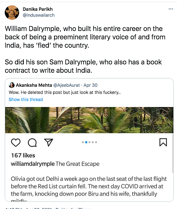 Dalrymple Apologises For Post About 'Leaving Delhi to Avoid COVID'