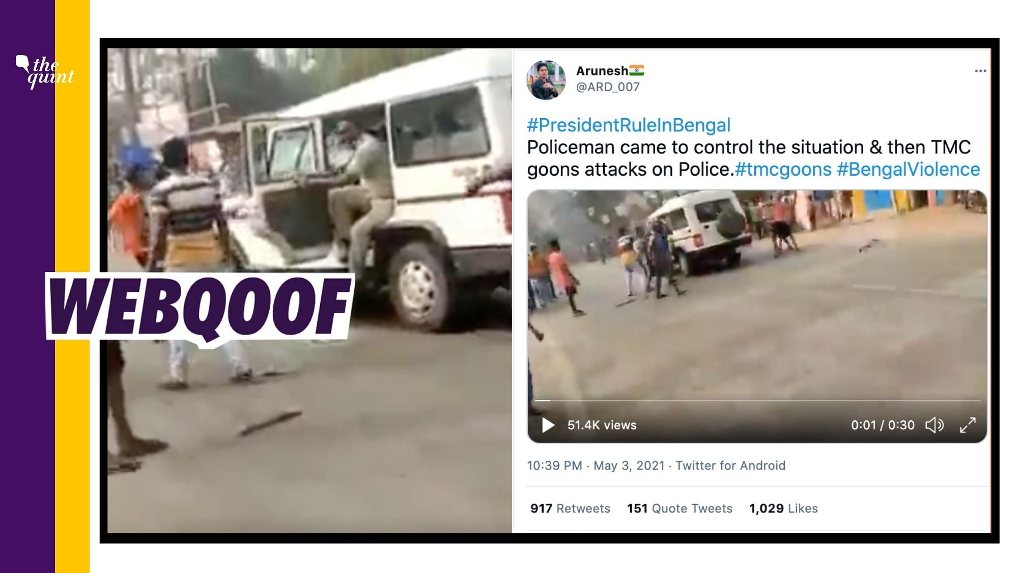 Visuals of an incident that took place in Odisha in January 2021 were shared to falsely claim that it shows post-poll violence in West Bengal.