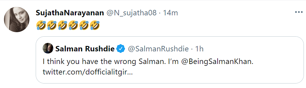 A user on Twitter confused politician Salman Khurshid with author Salman Rushdie.