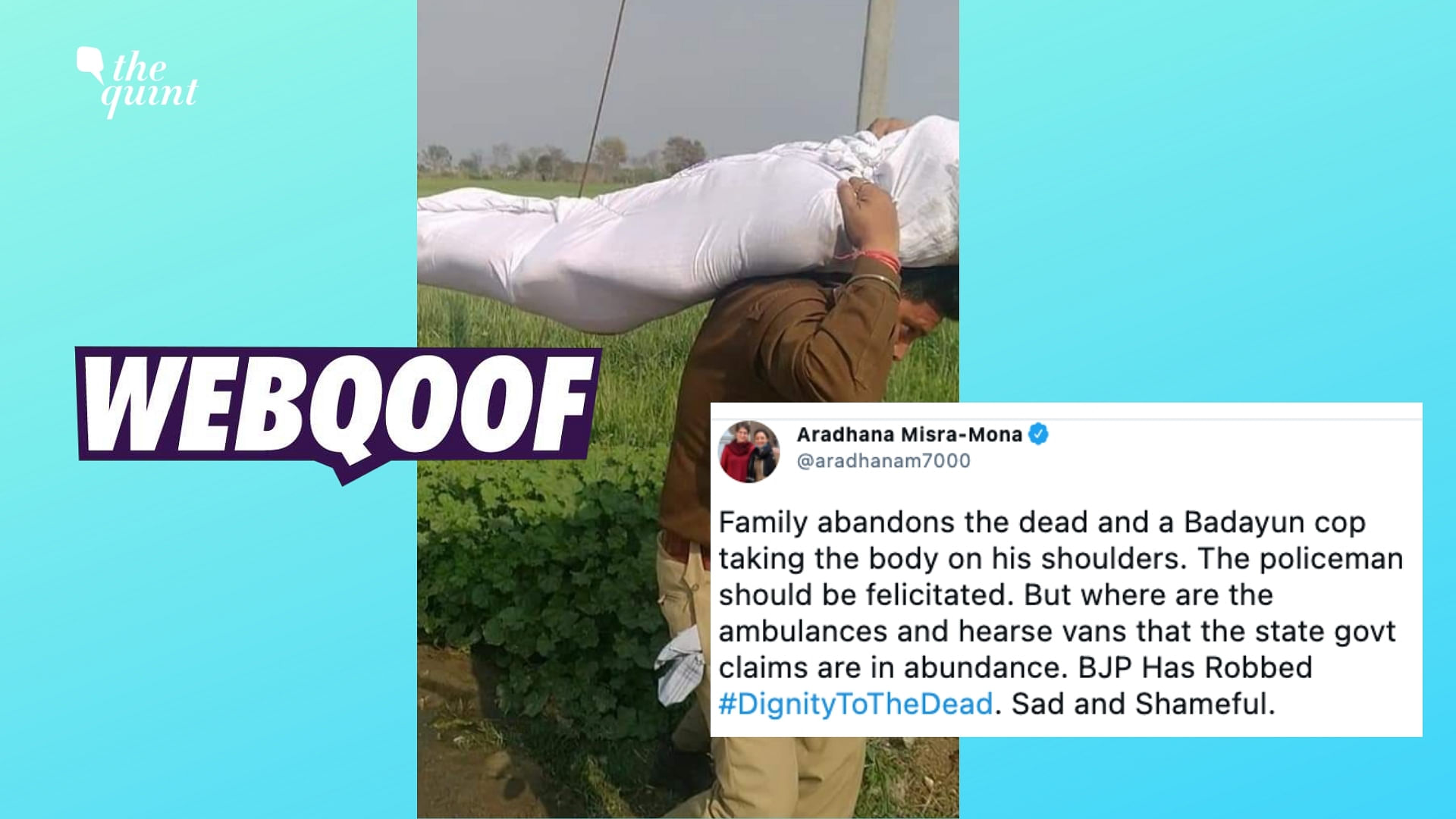 <div class="paragraphs"><p>An old photo of a UP policeman carrying a dead body is being claimed as recent one.&nbsp;</p></div>