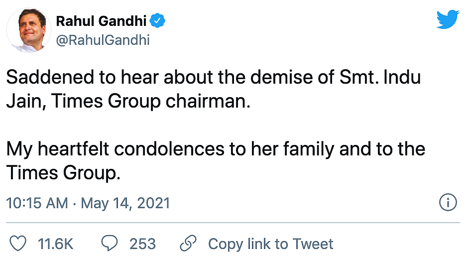 Times Group Chairperson Indu Jain Passes Away, Tributes Pour In