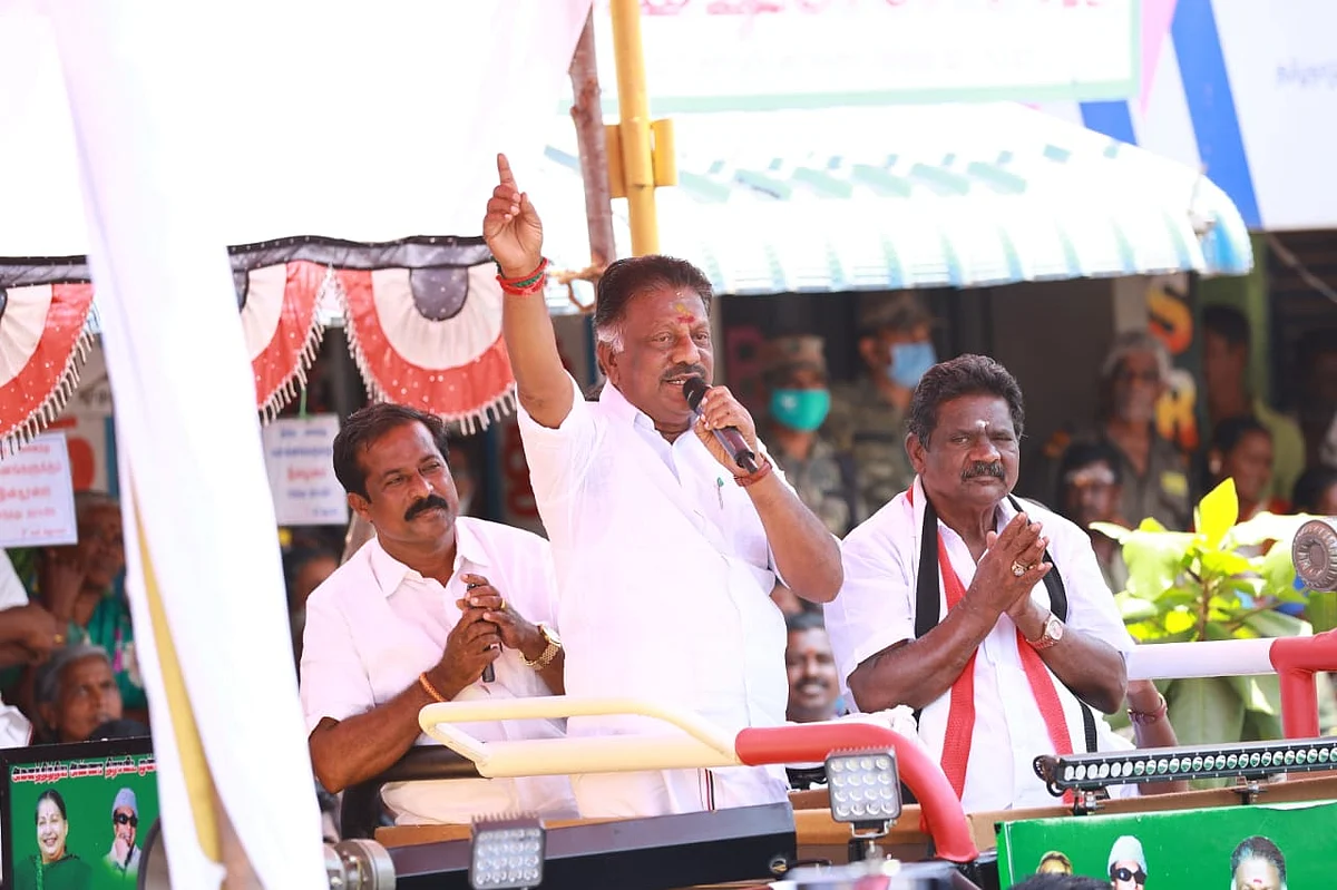 O Panneerselvam campaigning for TN elections 2021.