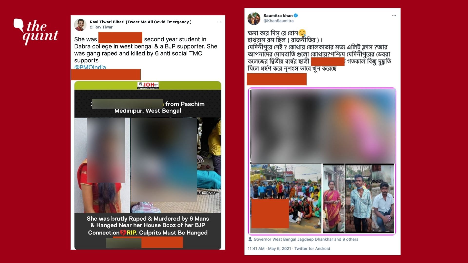 An incident of a woman being allegedly raped and killed was communalised by many social media users with some falsely claiming that there is political angle to it.