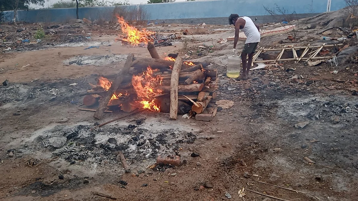 A body burning at a crematorium in Hyderabad.
