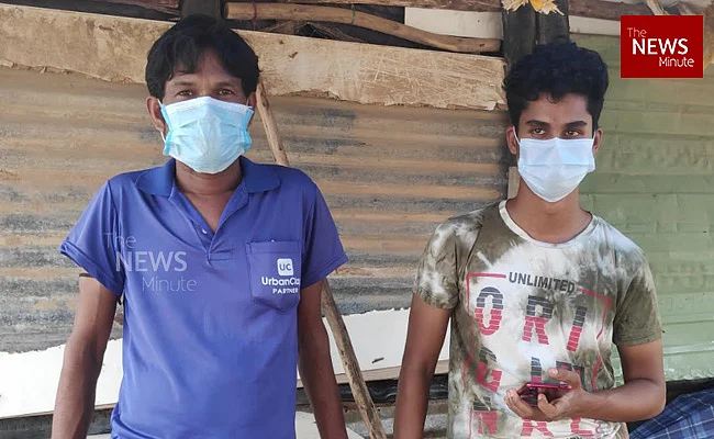 <div class="paragraphs"><p>Sukhchand (right) at the migrant settlement in Thubarahalli</p></div>