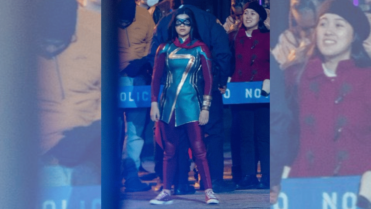 <div class="paragraphs"><p>Iman Vellani's look in and as 'Ms Marvel'</p></div>