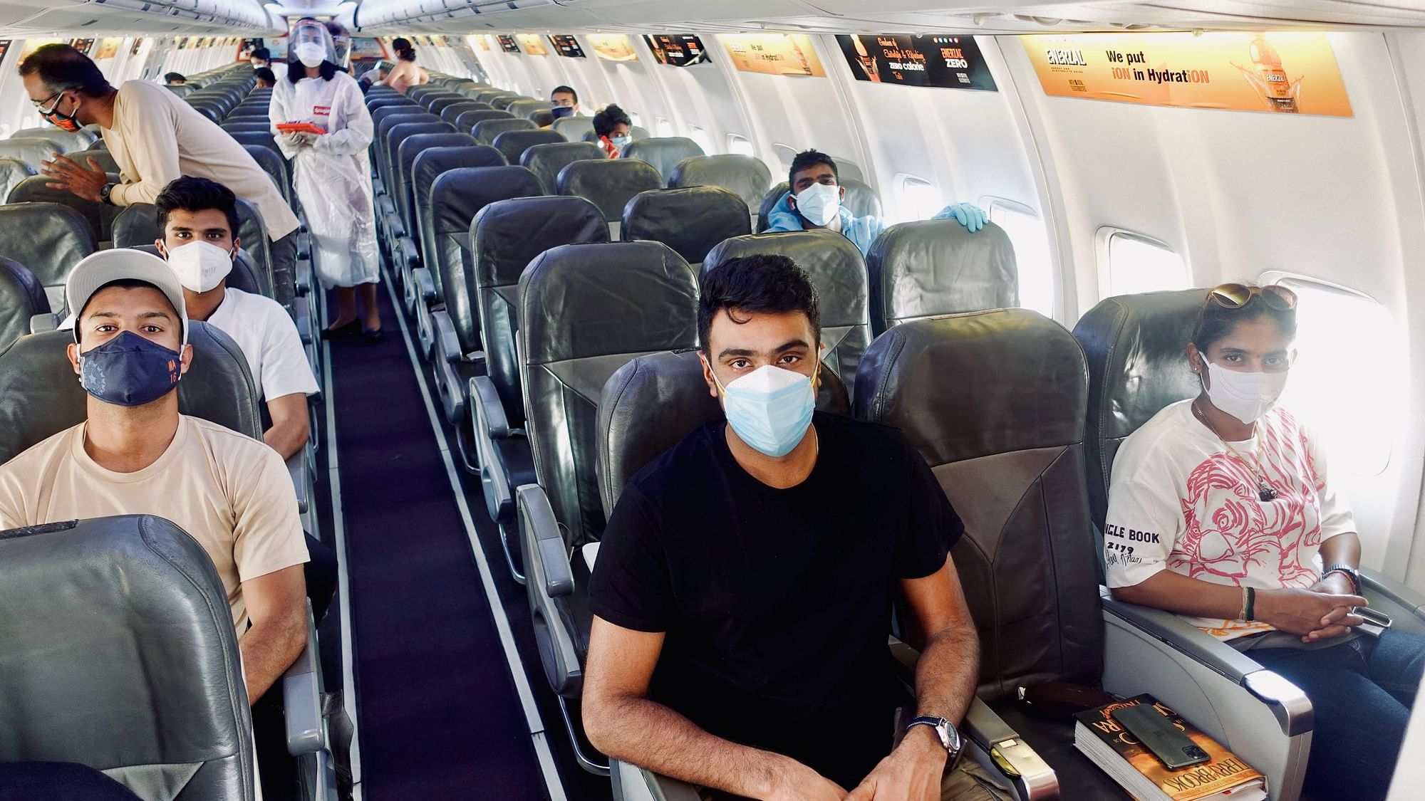 India cricketers reaching Mumbai by charter flight.&nbsp;
