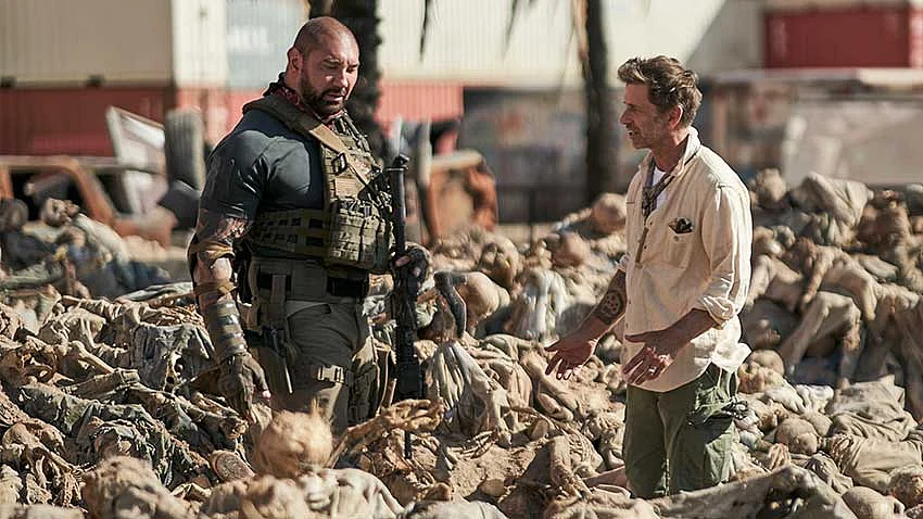 Dave Bautista and Zack Snyder on the sets of <i>Army of the Dead.</i>