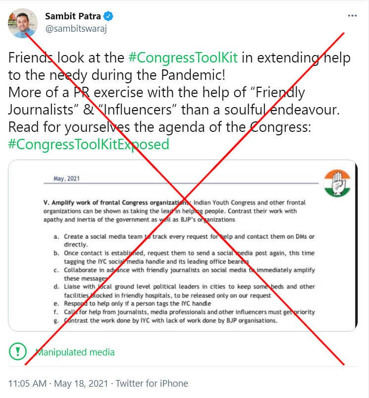 WebQoof had previously found that Sambit Patra’s tweet was edited and Congress didn’t make the purported ‘toolkit’.