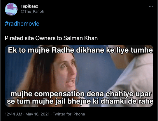 Salman Khan warns people to not watch Radhe on pirated sites.
