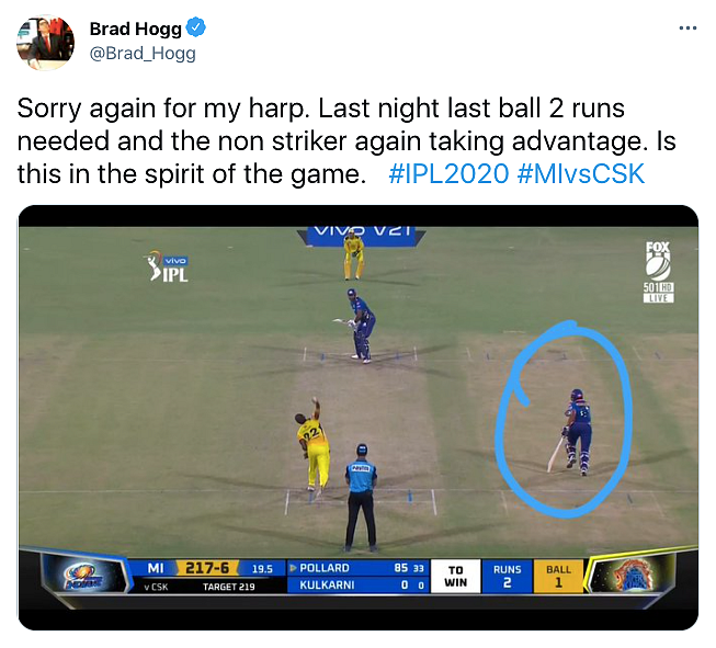 Hogg Questions Non-Striker Kulkarni’s Early Run During MI-CSK Tie