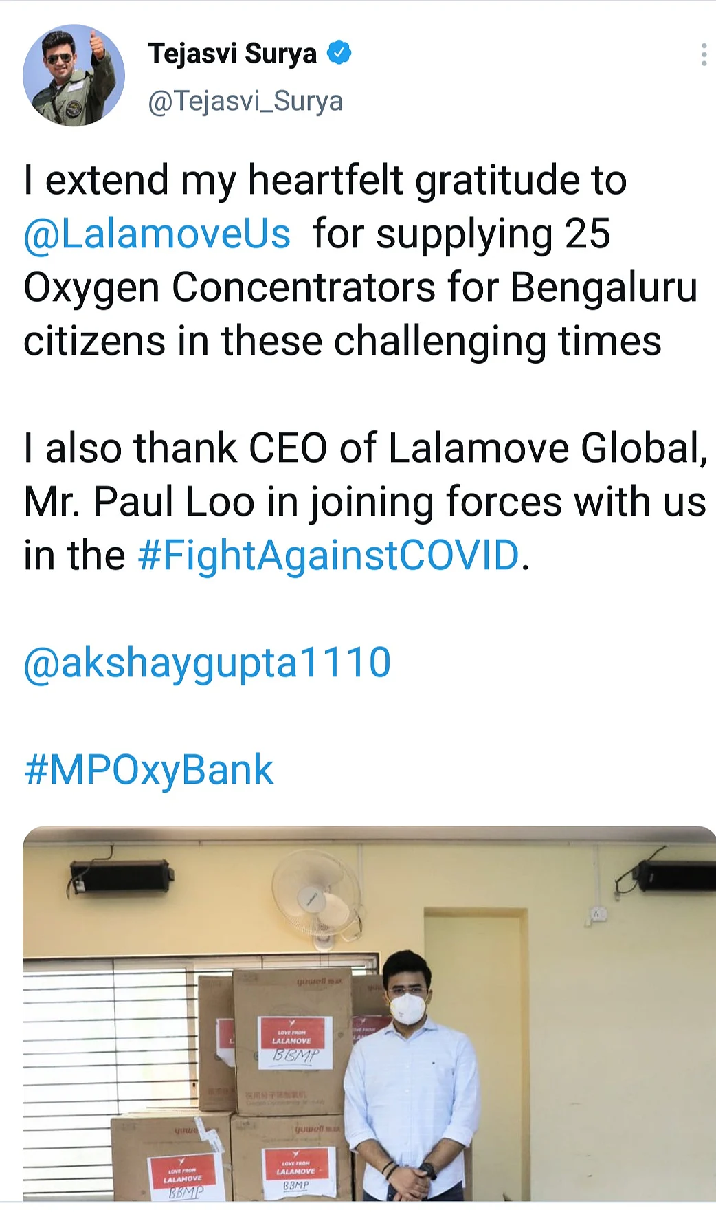A screenshot of Tejasvi Surya’s tweet.