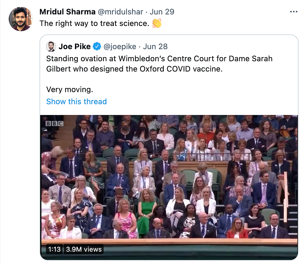 Scientist Behind COVID Vaccine Gets Standing Ovation at Wimbledon