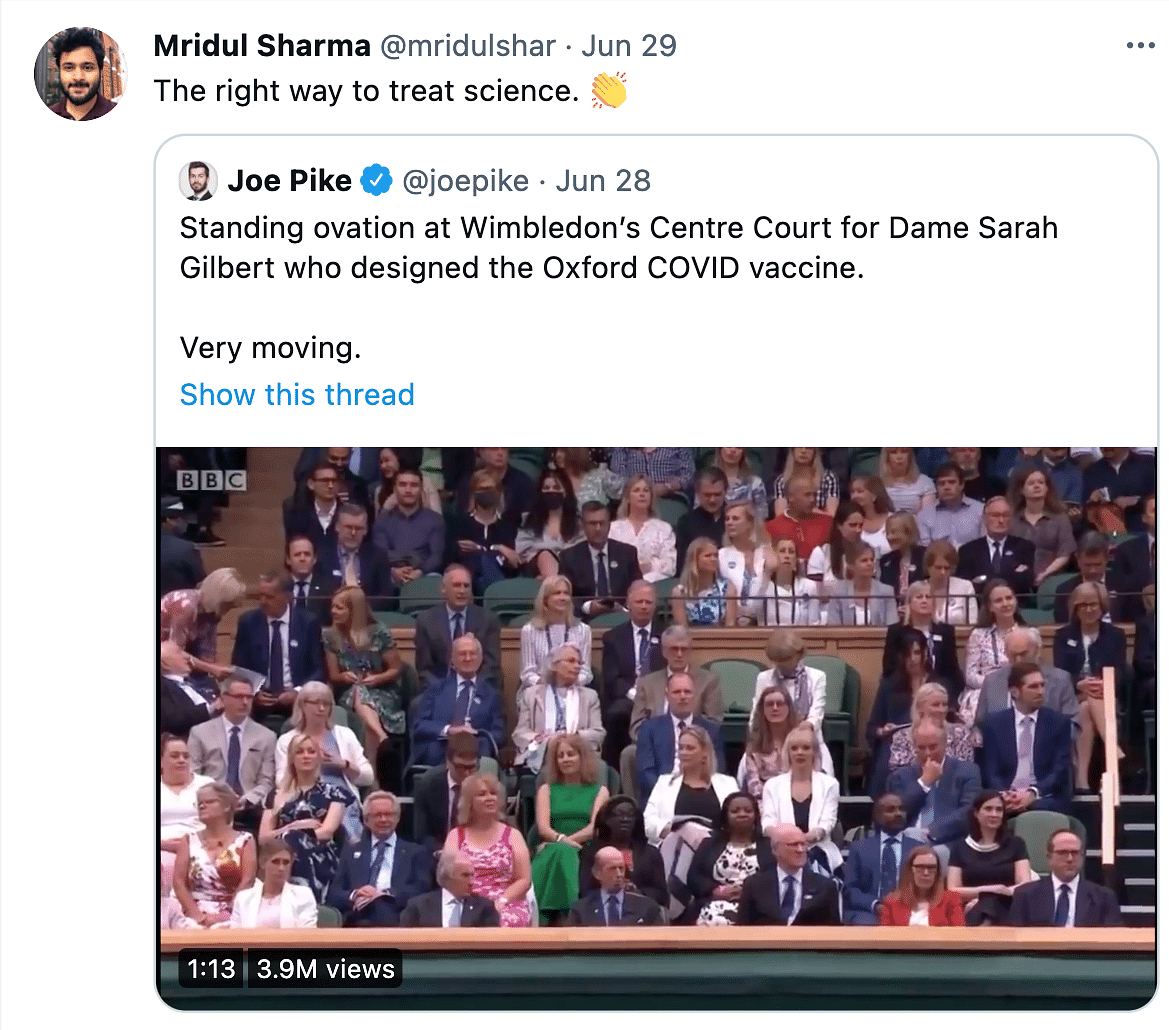 Dame Sarah Gilbert, who was present at Wimbledon 2021, received a heartwarming gesture from the audience.