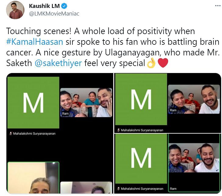Kamal Haasan motivates his fan, battling brain cancer, to keep fighting. 
