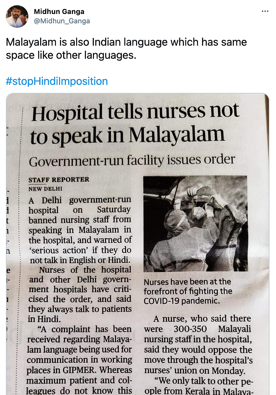 Malayali Nurses Asked to Speak in Hindi in Delhi, Twitter Reacts