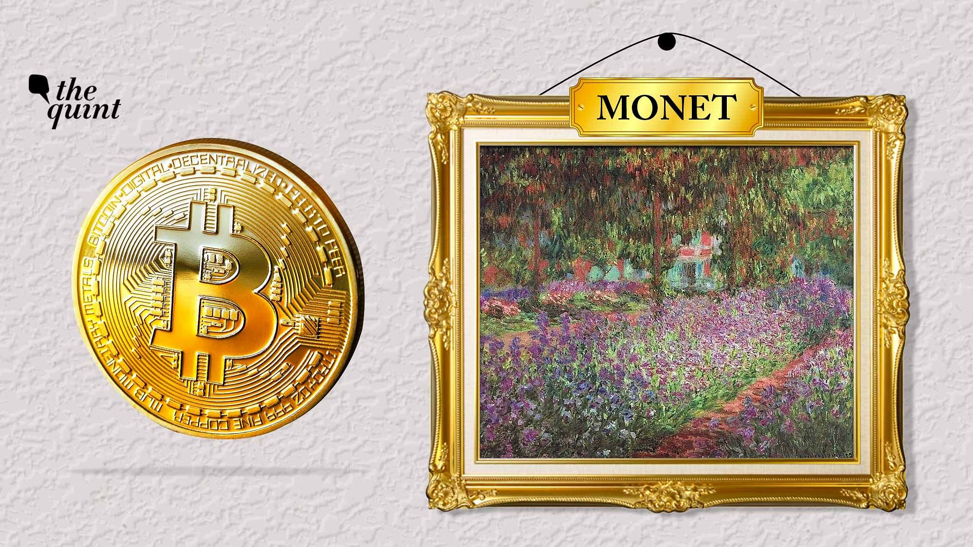 Image of ‘The Artist’s Garden at Giverny’ (R) is an oil-on-canvas painting by Claude Monet made in 1900, now at the Musée d’Orsay, Paris — and image of a bitcoin (L), used for representational purposes.