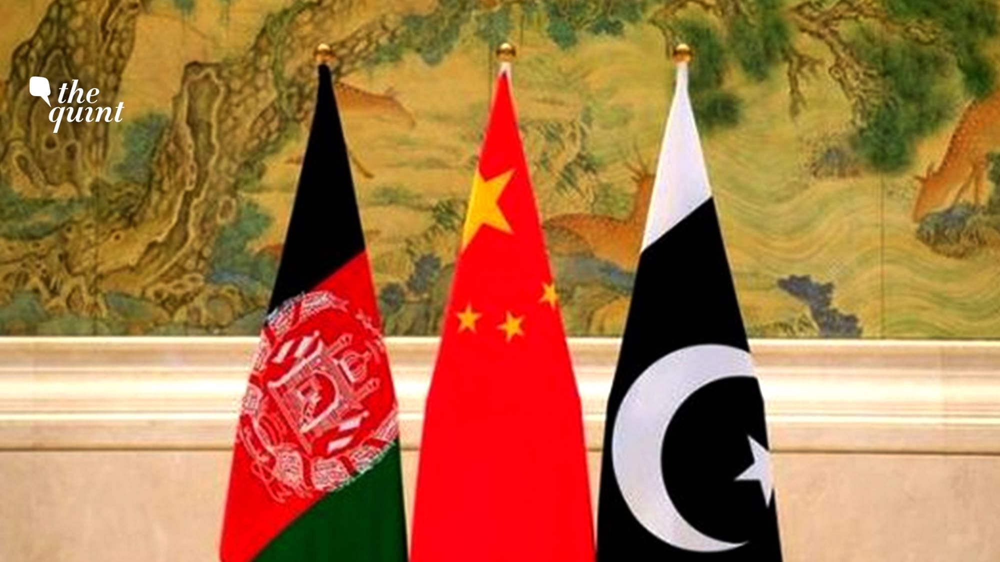 Image of flags of China (centre), Afghanistan (L) and Pakistan (R) used for representational purposes.