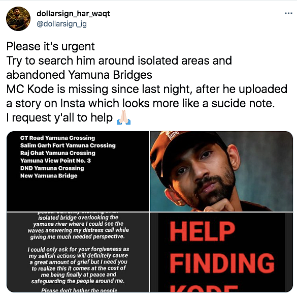 Rapper MC Kode Missing, Left Behind Cryptic Message: Reports