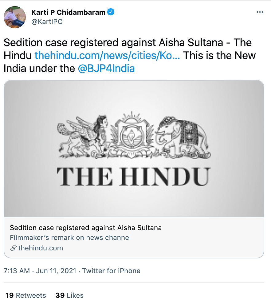 Lakshadweep Stands With Aisha Sultana, Condemns Sedition Charges