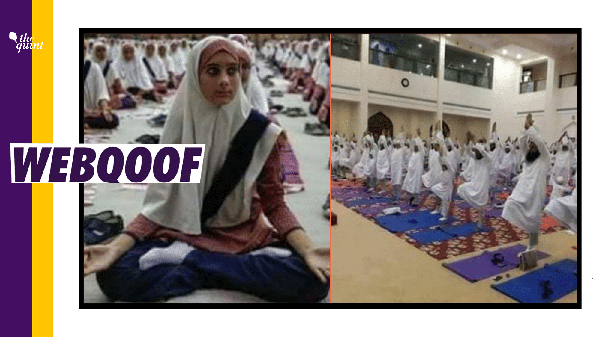 Social media users have claimed that the photographs show Muslims practising yoga in Saudi Arabia.
