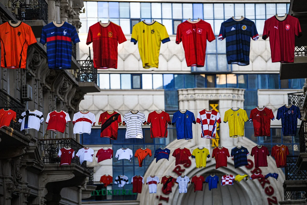 Jerseys on display in Baku. 