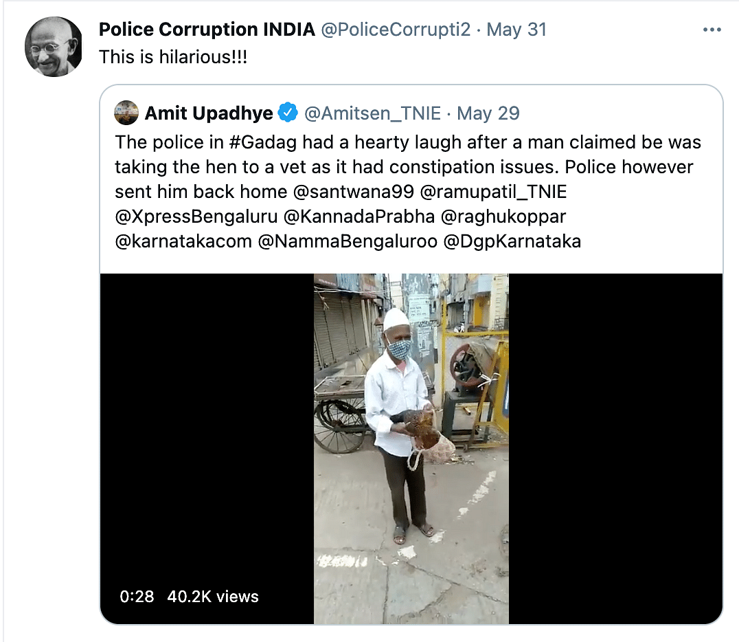 Police in Karnataka had a good laugh after listening to this man's excuse for violating the lockdown.