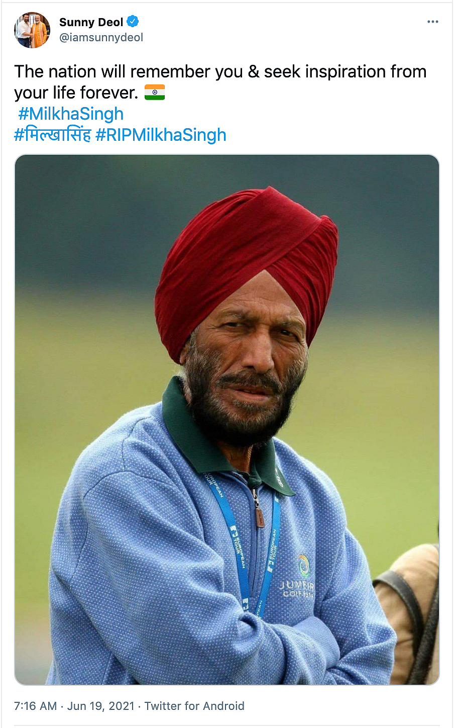 ‘Have a Golden Run in Heaven’: Bollywood Mourns Milkha Singh