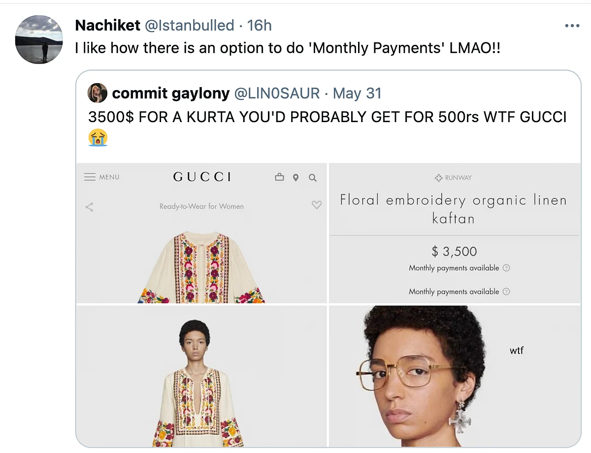 Gucci Is Selling a 2.5 Lakh Kurta & Desi Twitter Cannot Keep Calm