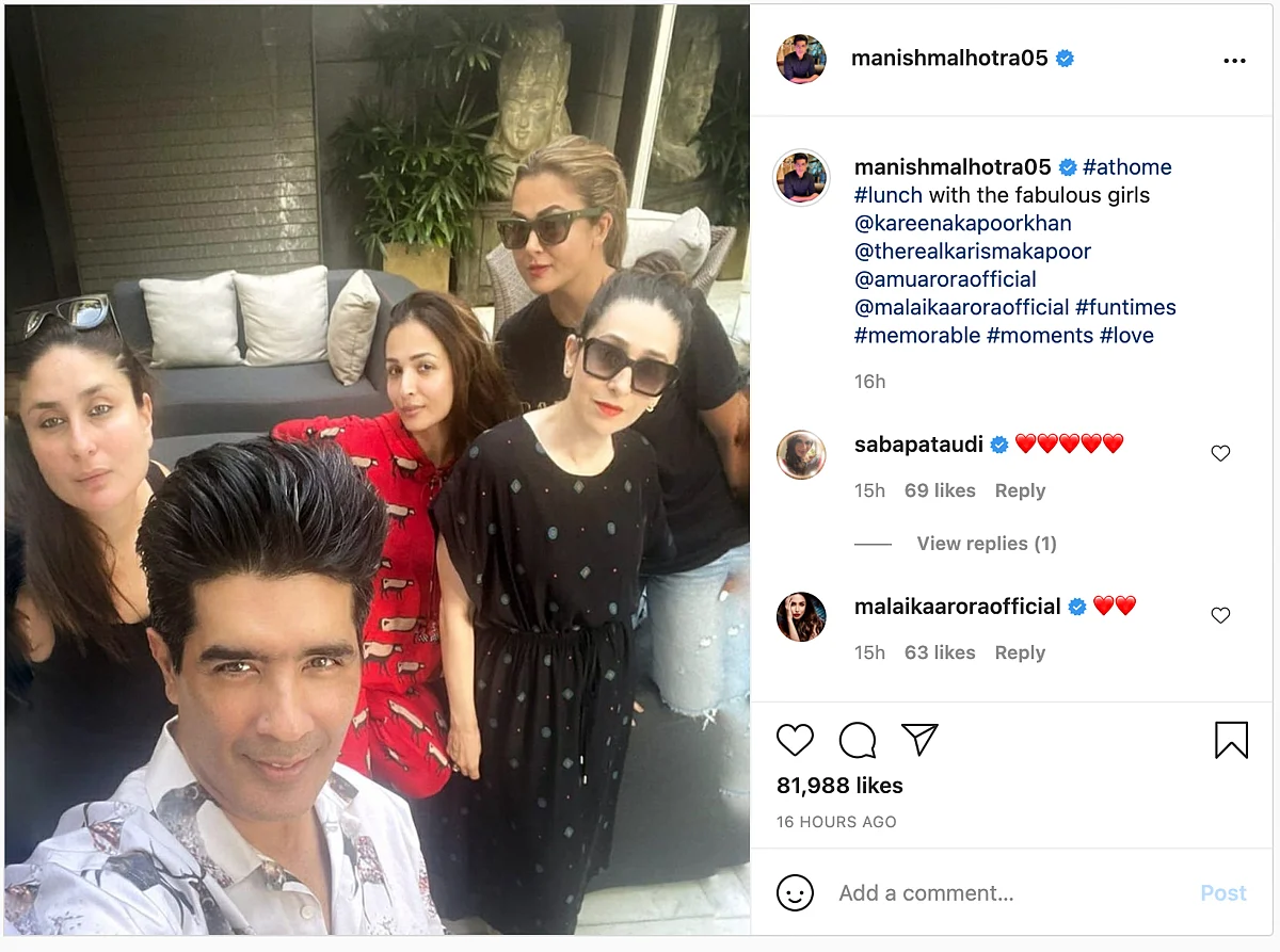 <div class="paragraphs"><p>Manish Malhotra with Kareena Kapoor, Karisma, Malaika Arora and Amrita Arora.</p></div>