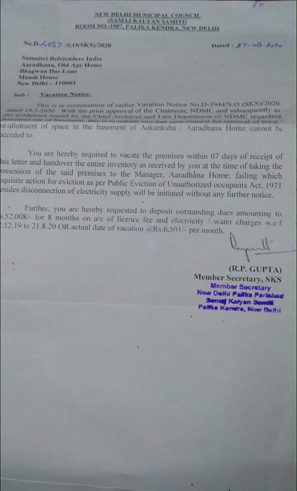 Eviction notice served to Sumaitri. 