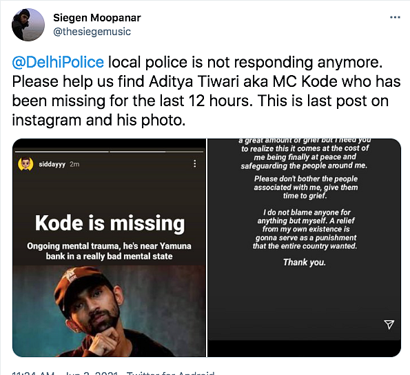 Rapper MC Kode Missing, Left Behind Cryptic Message: Reports
