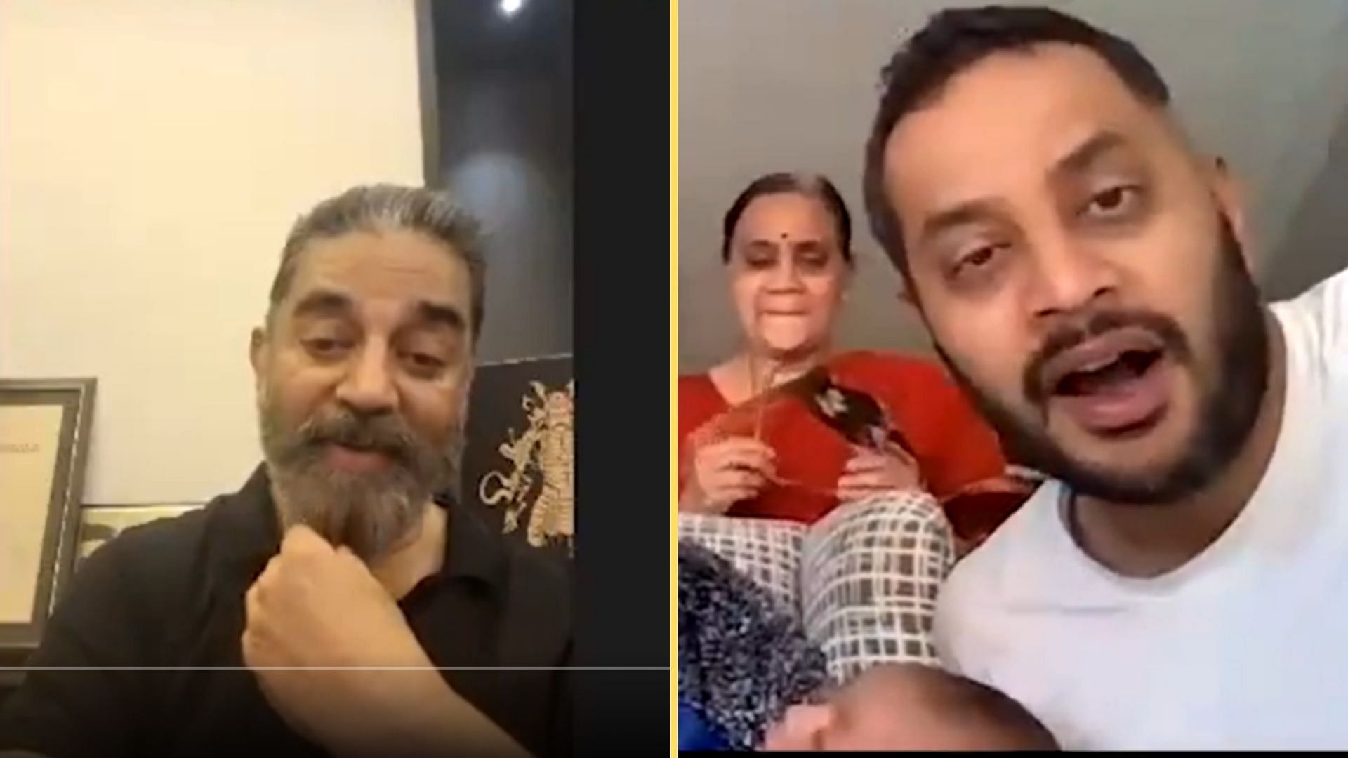 <div class="paragraphs"><p>Kamal Haasan interacts with his fan Saketh via video call.&nbsp;&nbsp;</p></div>