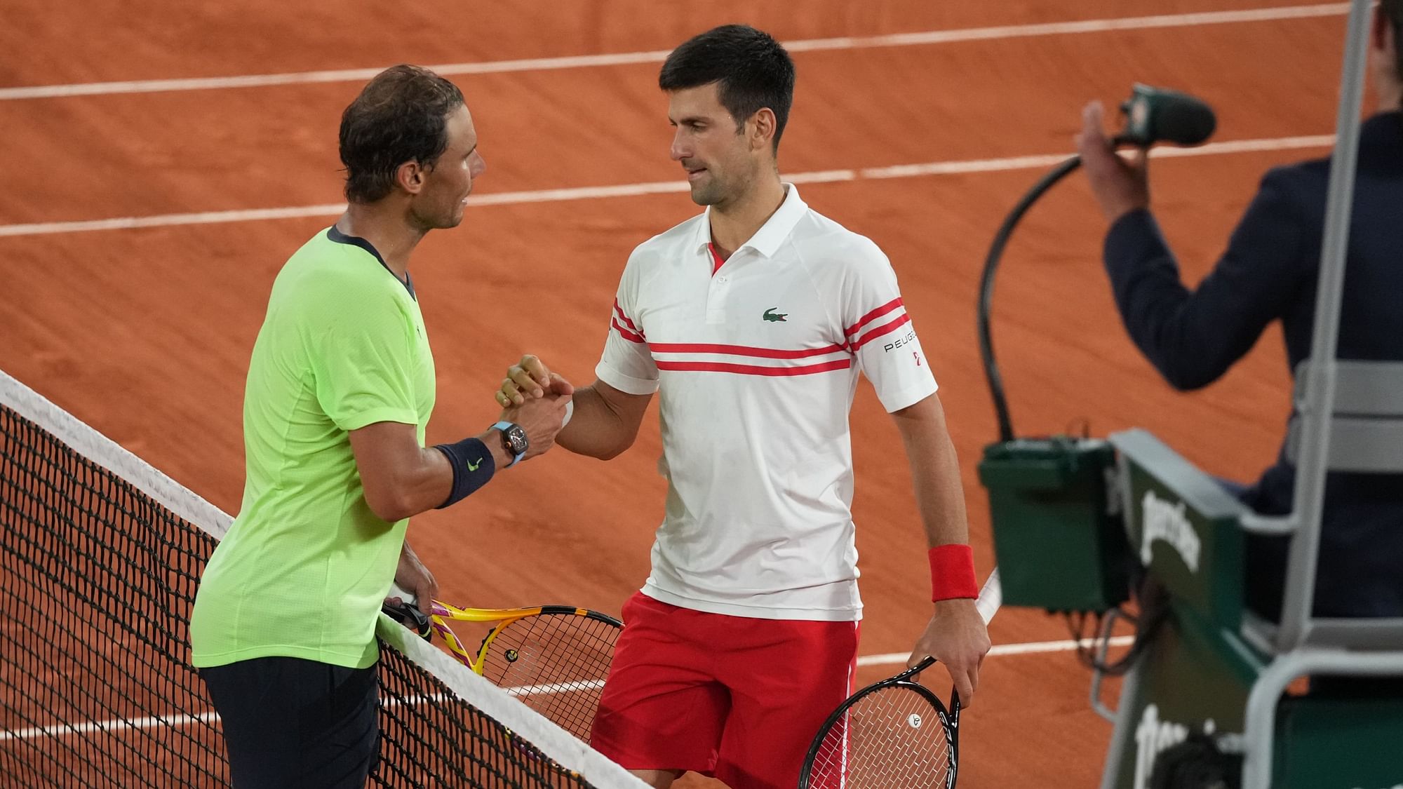 Rafa Nadal and Novak Djokovic after their epic semi-final.&nbsp;