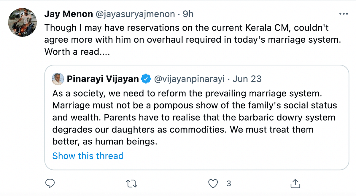Following the death of 24-year-old Vismaya V Nair, a dowry victim, Kerala CM asked to reform Indian marriage system